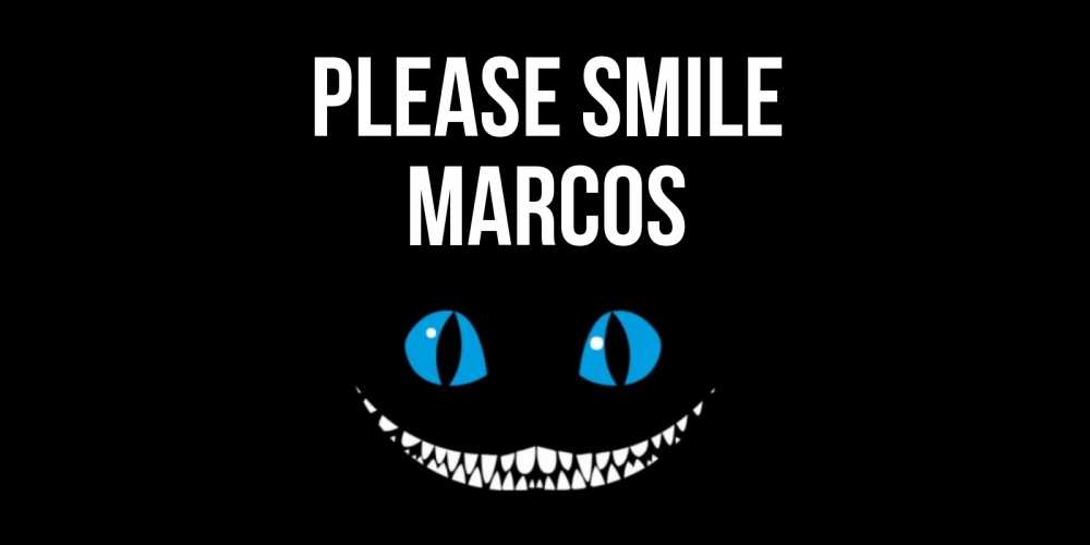 Greetings card с именем, Marcos Please smile кот улыбается Greetings with text for free download 