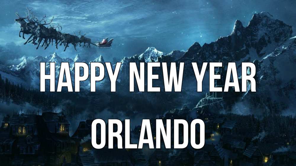 Greetings card с именем, Orlando Happy New Year дед мороз олени Greetings with text for free download 