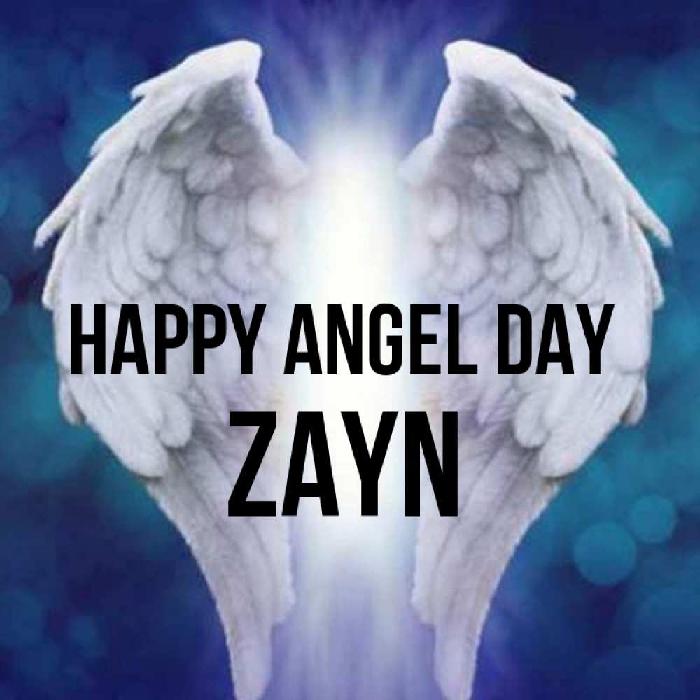 Greetings card с именем, Zayn happy angel day синий фон и крылышки Greetings with text for free download 