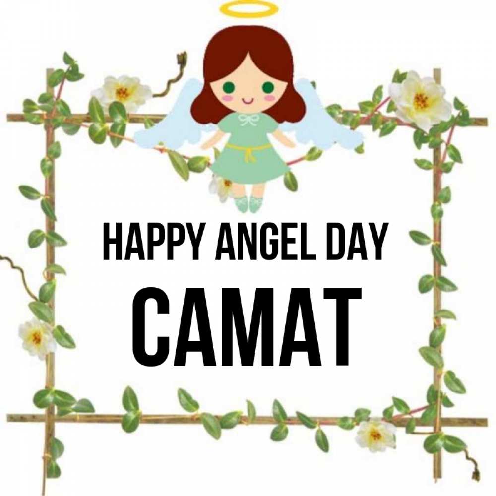 Greetings card с именем, САМАТ happy angel day Ангел с нимбом Greetings with text for free download 