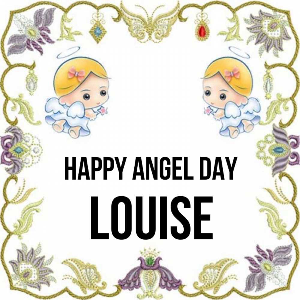 Greetings card с именем, Louise happy angel day маленькие ангелы с крылышками Greetings with text for free download 