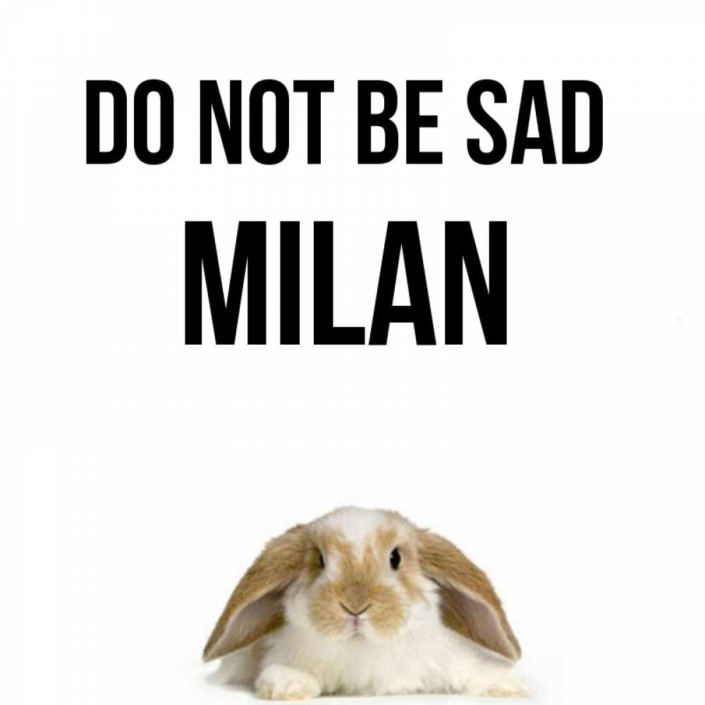 Greetings card с именем, Milan Do not be sad коричнево белый заяц с большими ушками Greetings with text for free download 