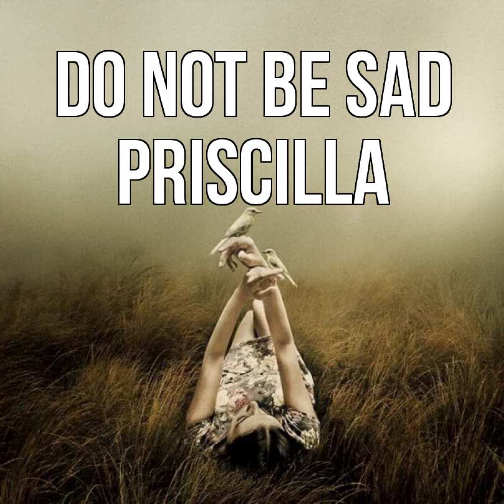 Greetings card с именем, Priscilla Do not be sad поле и туман Greetings with text for free download 