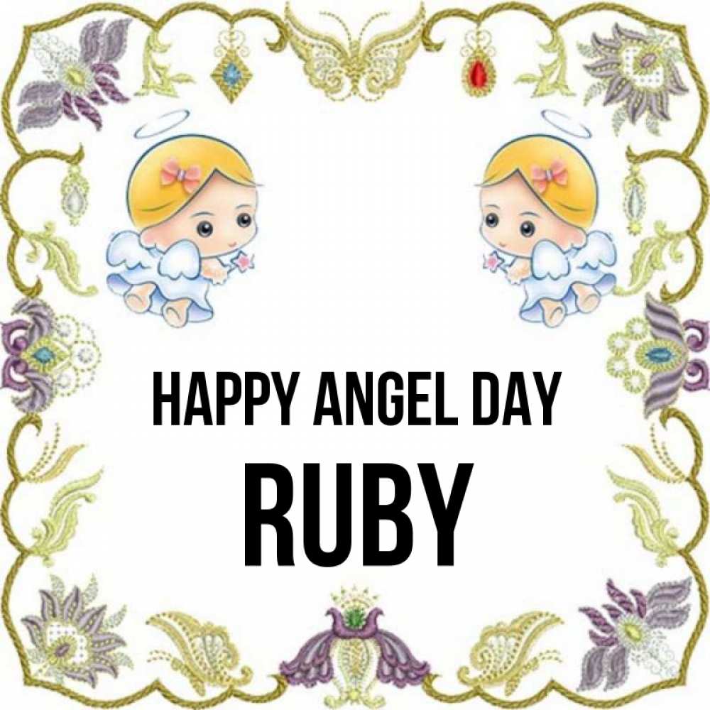 Greetings card с именем, Ruby happy angel day маленькие ангелы с крылышками Greetings with text for free download 