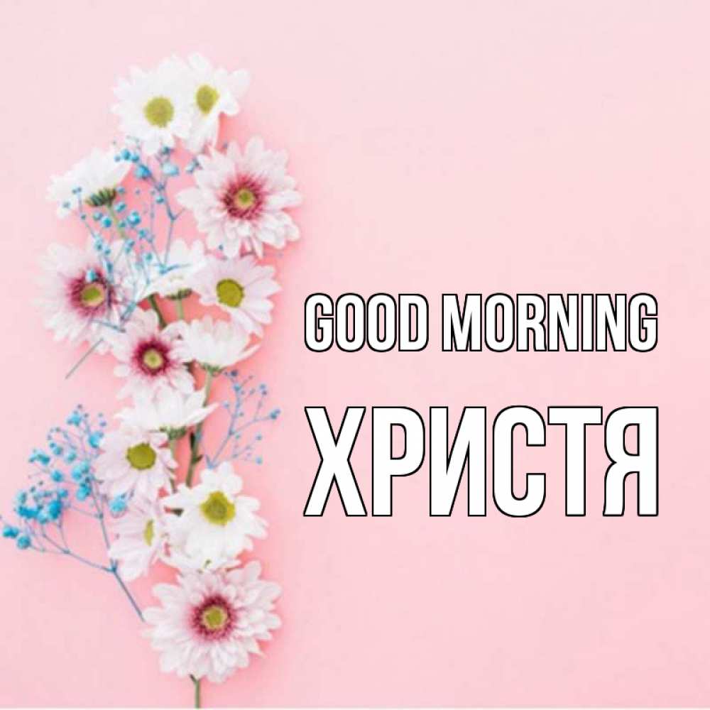 Greetings card с именем, Христя Good morning цветы с подписью Greetings with text for free download 