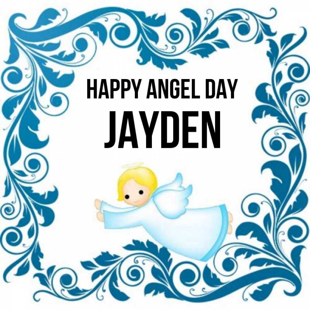 Greetings card с именем, Jayden happy angel day девочка ангел и синяя рамка Greetings with text for free download 