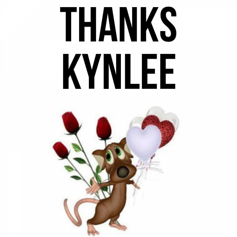 Greetings card с именем, Kynlee Thanks песик с шариками в форме сердец Greetings with text for free download 