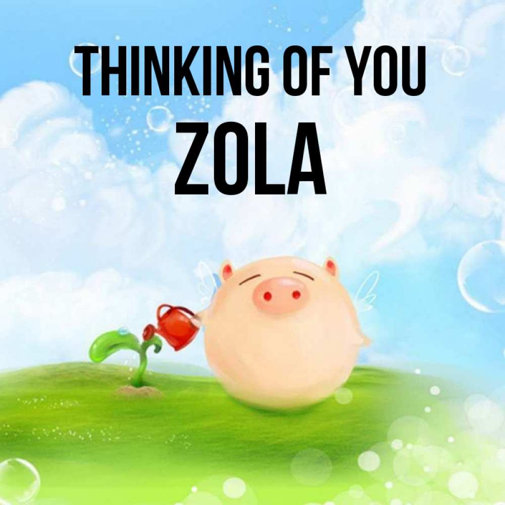 Greetings card с именем, Zola Thinking of you позитивная свинюшка Greetings with text for free download 