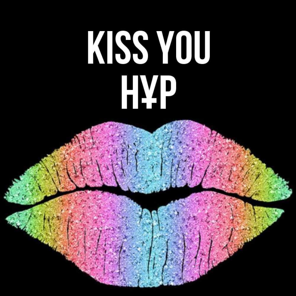 Greetings card с именем, НҰР Kiss you след от губ на черном фоне Greetings with text for free download 