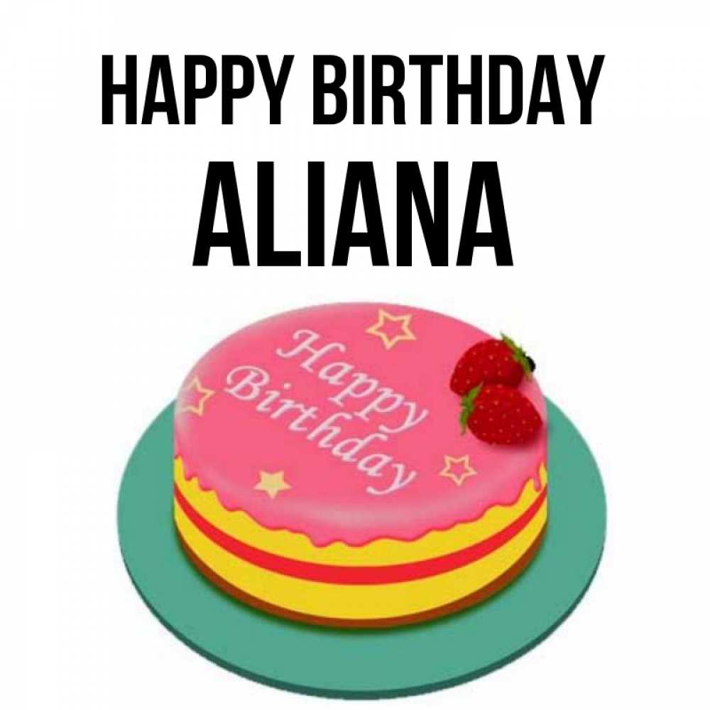 Greetings card с именем, Aliana Happy Birthday торт, клубника, днюха Greetings with text for free download 