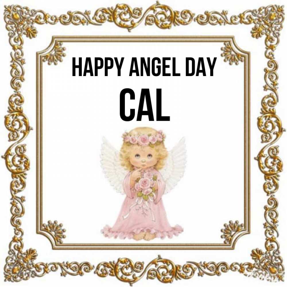 Greetings card с именем, Cal happy angel day девочка ангел с крыльями и цветами в розовом платье Greetings with text for free download 