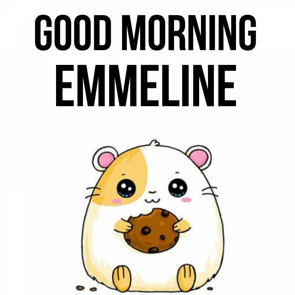 Greetings card с именем, Emmeline Good morning есть печеньку. Утречко Greetings with text for free download 