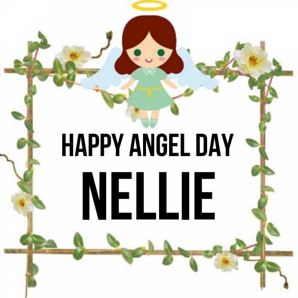 Greetings card с именем, Nellie happy angel day Ангел с нимбом Greetings with text for free download 