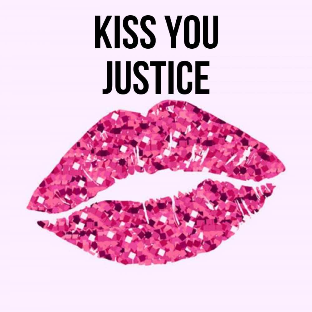 Greetings card с именем, Justice Kiss you открытка с женскими губами и поцелуем для парня Greetings with text for free download 