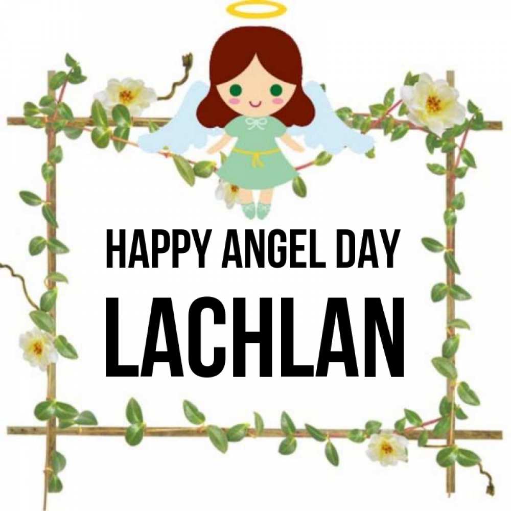 Greetings card с именем, Lachlan happy angel day Ангел с нимбом Greetings with text for free download 