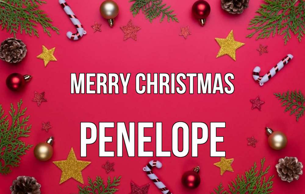 Greetings card с именем, Penelope Merry Christmas с рождеством Greetings with text for free download 