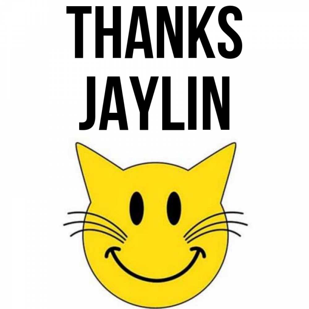 Greetings card с именем, Jaylin Thanks улыбающийся смайл кот Greetings with text for free download 