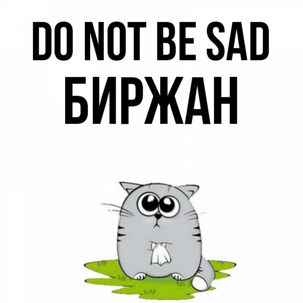 Greetings card с именем, Биржан Do not be sad грустный котяра Greetings with text for free download 