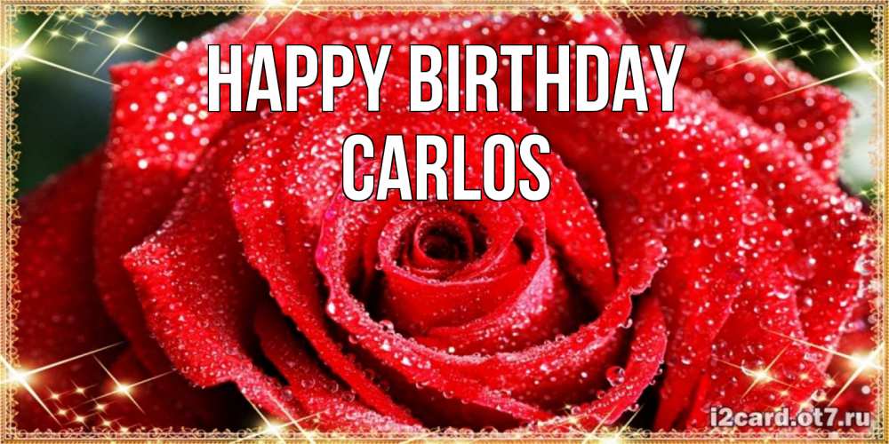 Greetings card с именем, Carlos Happy Birthday роса и роза. открытка с красивой розой Greetings with text for free download 