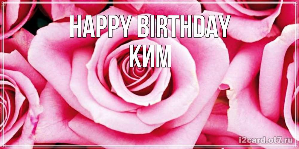 Greetings card с именем, Ким Happy Birthday открытка с розовой розой на день рождения Greetings with text for free download 