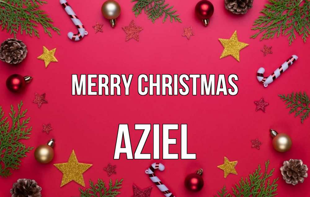 Greetings card с именем, Aziel Merry Christmas с рождеством Greetings with text for free download 