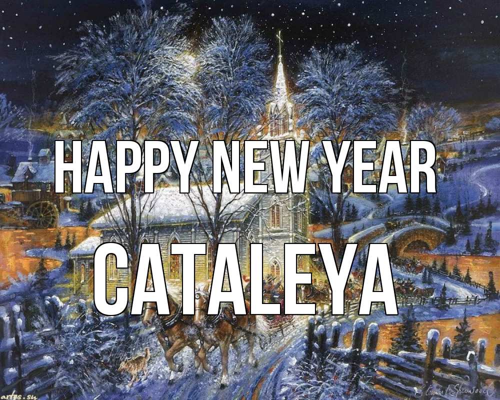 Greetings card с именем, Cataleya Happy New Year упряжка лошадей, лошади, новый год Greetings with text for free download 