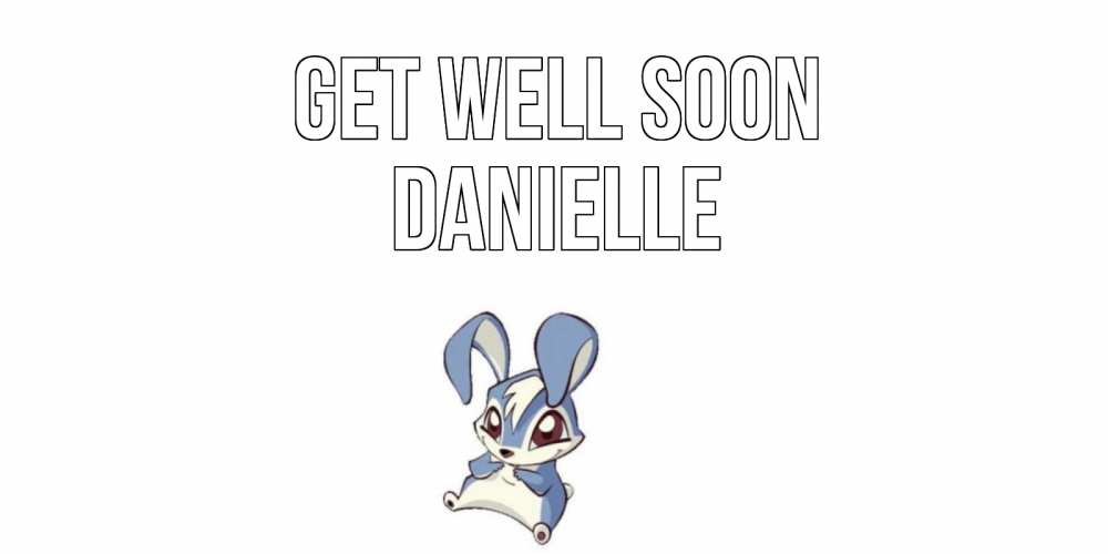 Greetings card с именем, Danielle Get well soon серый заяц на открытке про выздоравление Greetings with text for free download 