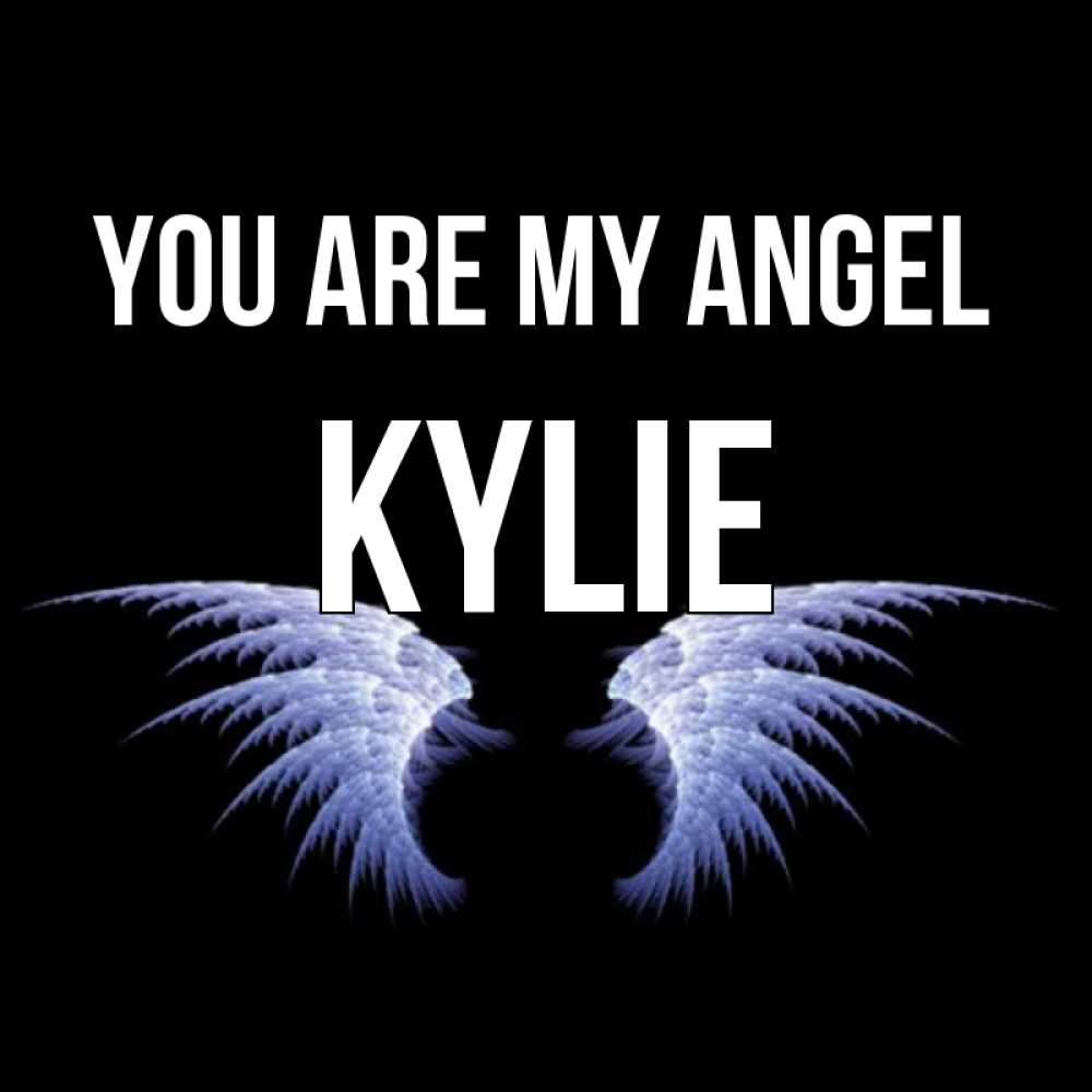 Greetings card с именем, Kylie You are my angel ангельские крылья на черном фоне Greetings with text for free download 