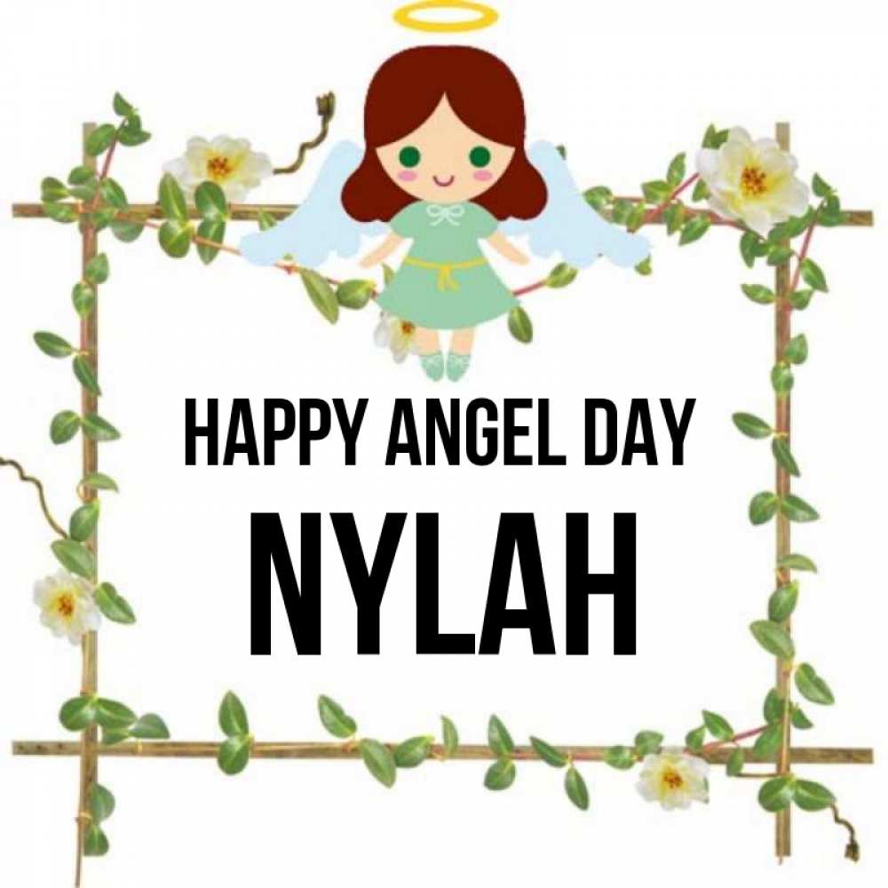 Greetings card с именем, Nylah happy angel day Ангел с нимбом Greetings with text for free download 