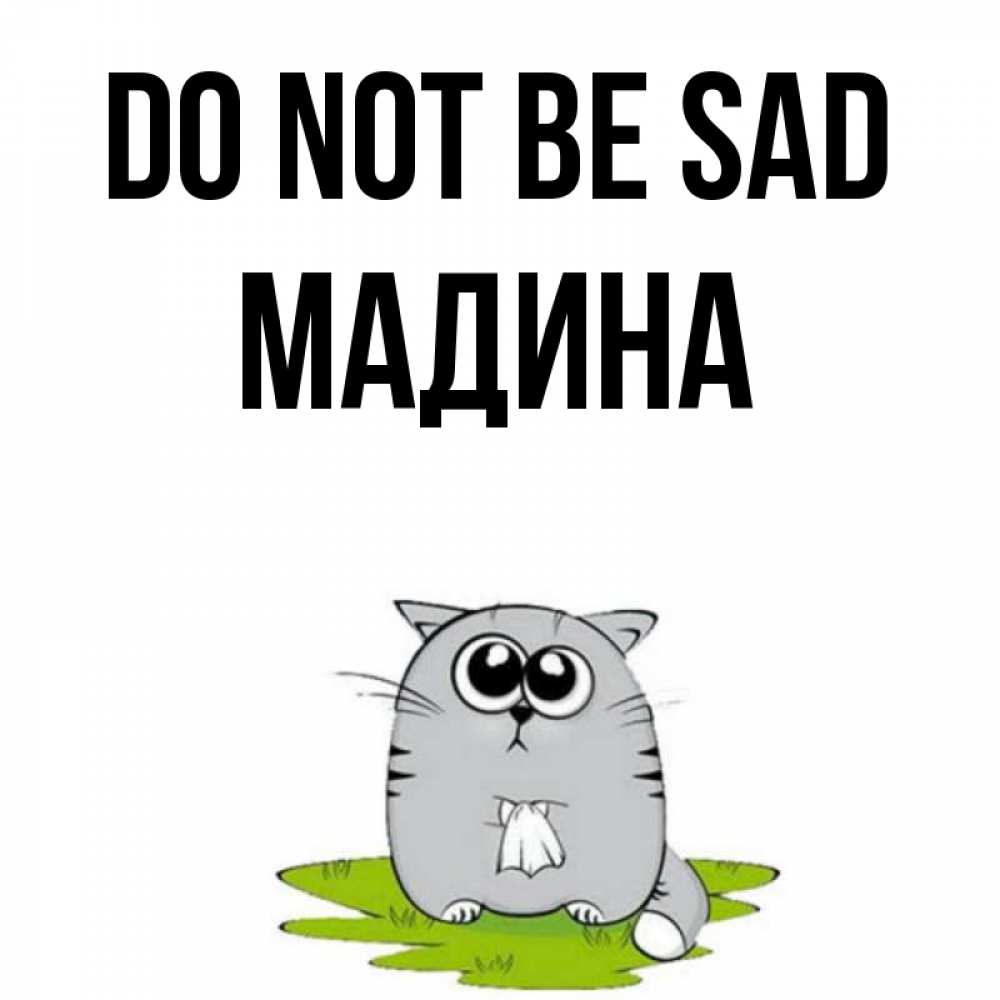 Greetings card с именем, Мадина Do not be sad грустный котяра Greetings with text for free download 