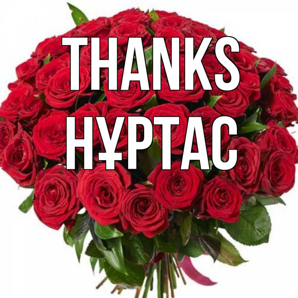 Greetings card с именем, НҰРТАС Thanks букет красных роз Greetings with text for free download 