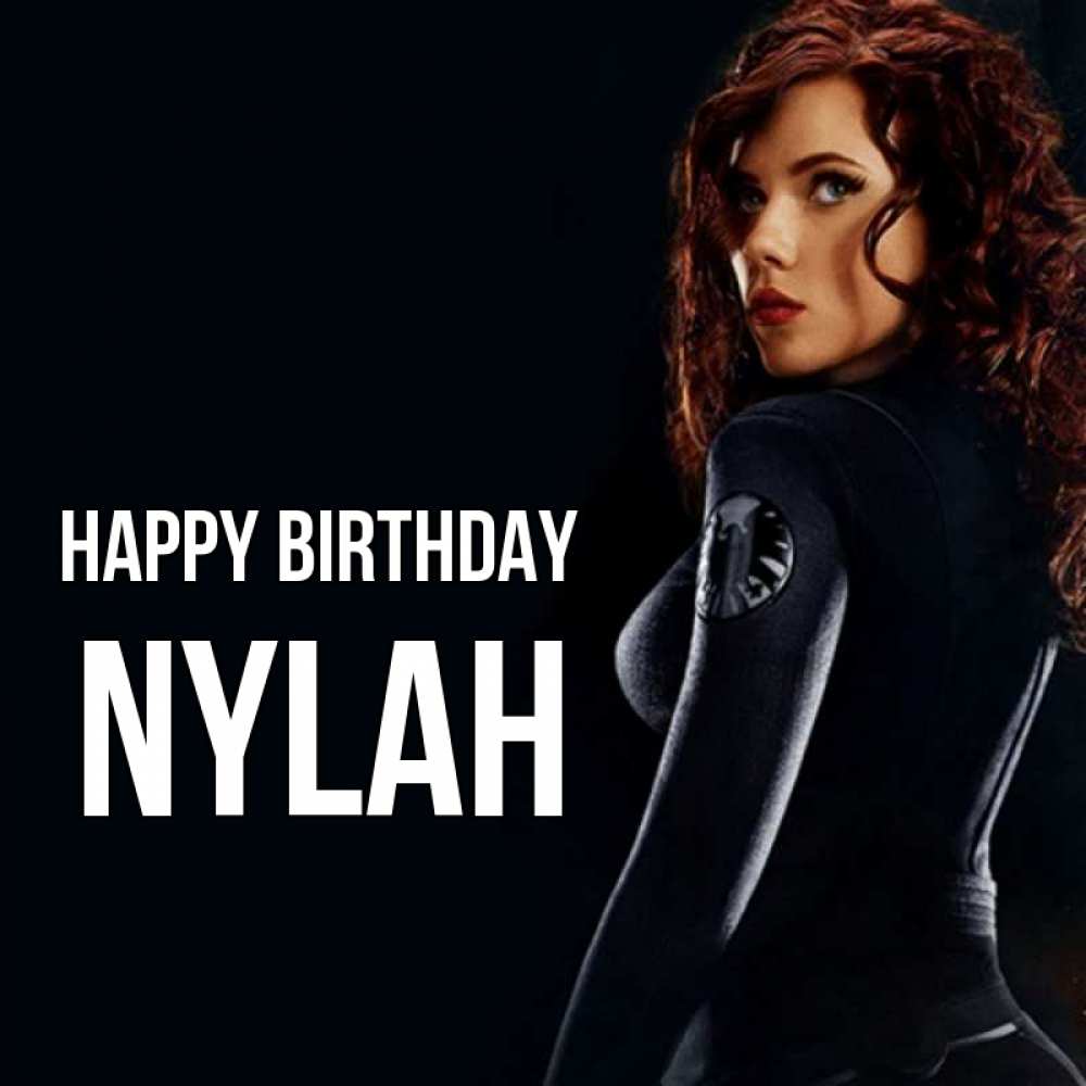 Greetings card с именем, Nylah Happy Birthday Марвел черная вдова Greetings with text for free download 