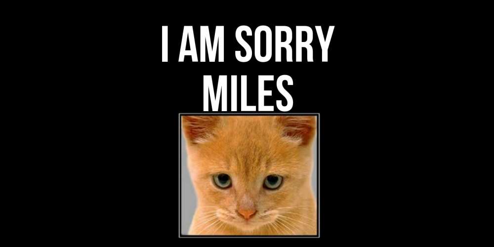 Greetings card с именем, Miles I am sorry рыжий грустный кот просит прощения Greetings with text for free download 
