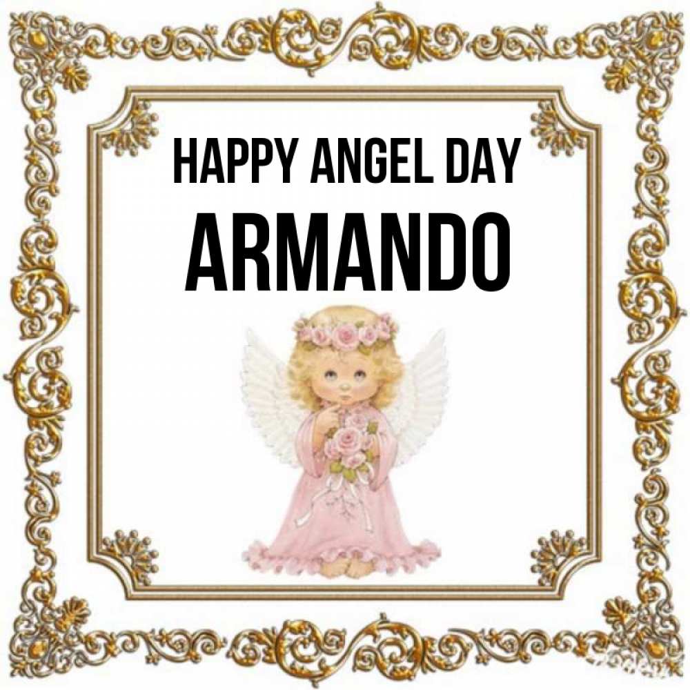 Greetings card с именем, Armando happy angel day девочка ангел с крыльями и цветами в розовом платье Greetings with text for free download 
