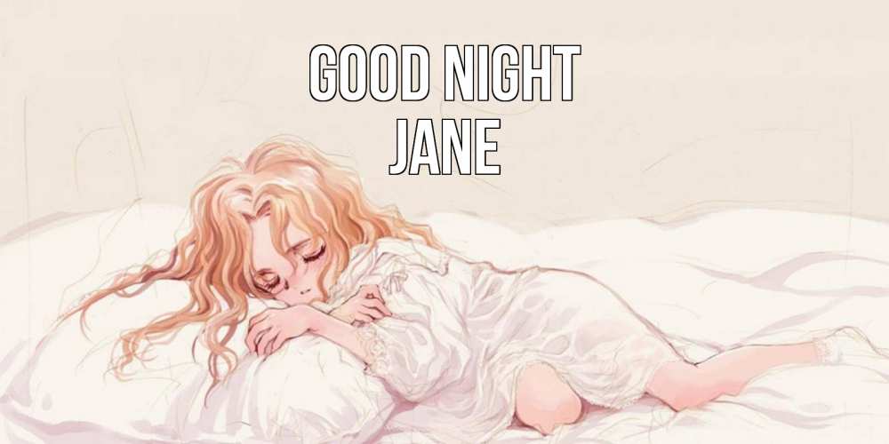 Greetings card с именем, Jane Good night рыжеволосая девочка в стиле аниме Greetings with text for free download 