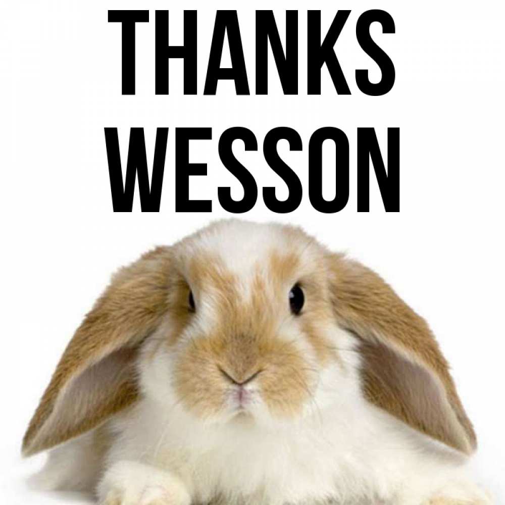 Greetings card с именем, Wesson Thanks коричнево белый заяц Greetings with text for free download 