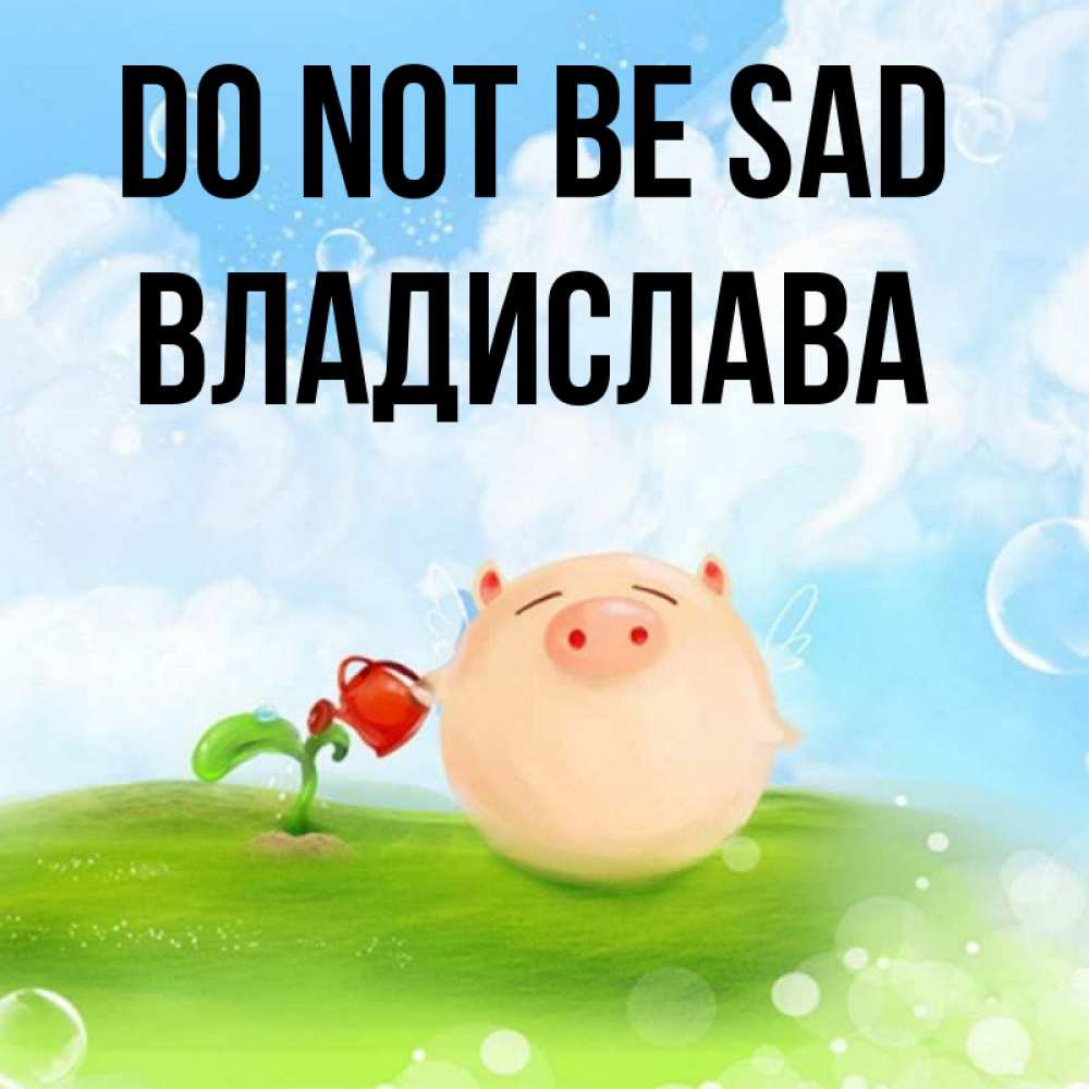 Greetings card с именем, Владислава Do not be sad поливает цветок порося Greetings with text for free download 