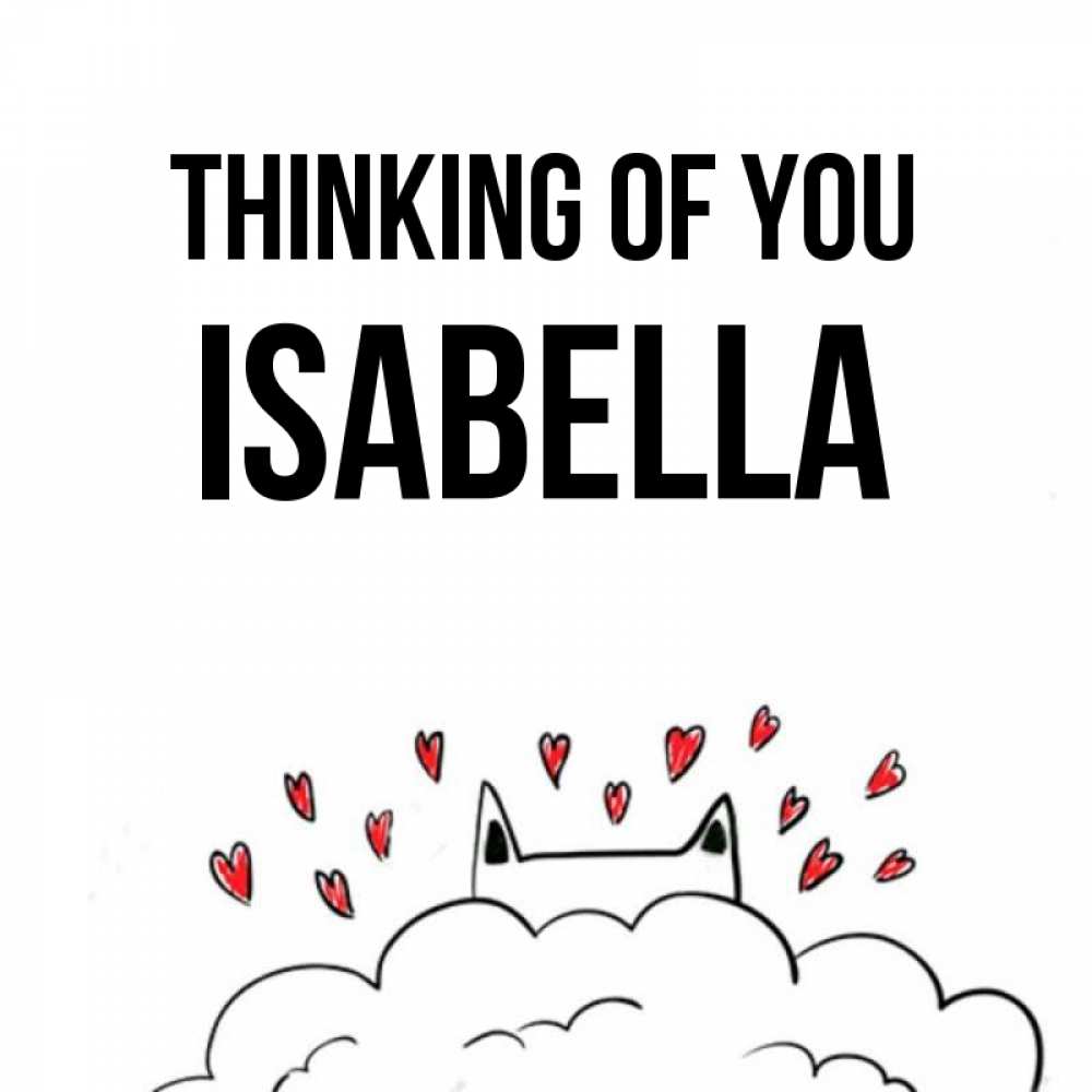 Greetings card с именем, Isabella Thinking of you кот за облаком Greetings with text for free download 