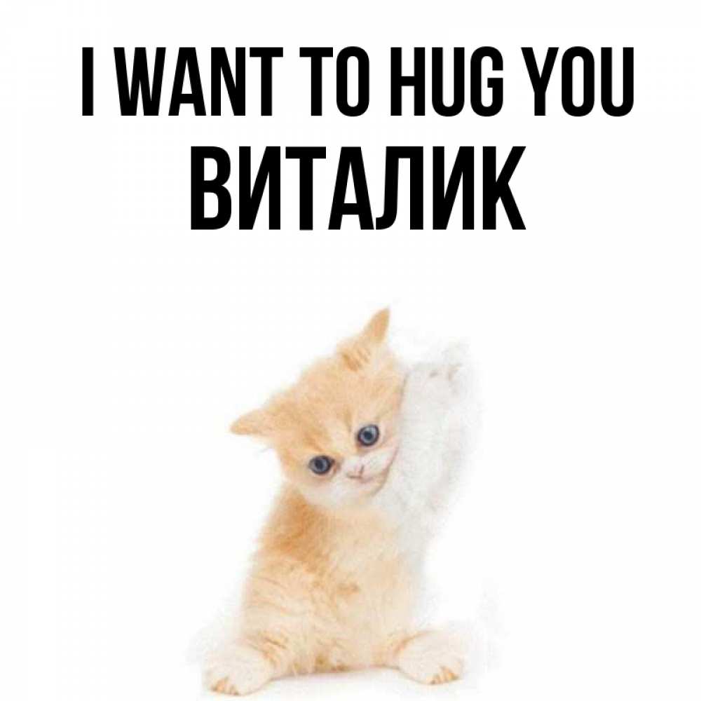 Greetings card с именем, Виталик I want to hug you я хочу очень скорее обнимаешек Greetings with text for free download 