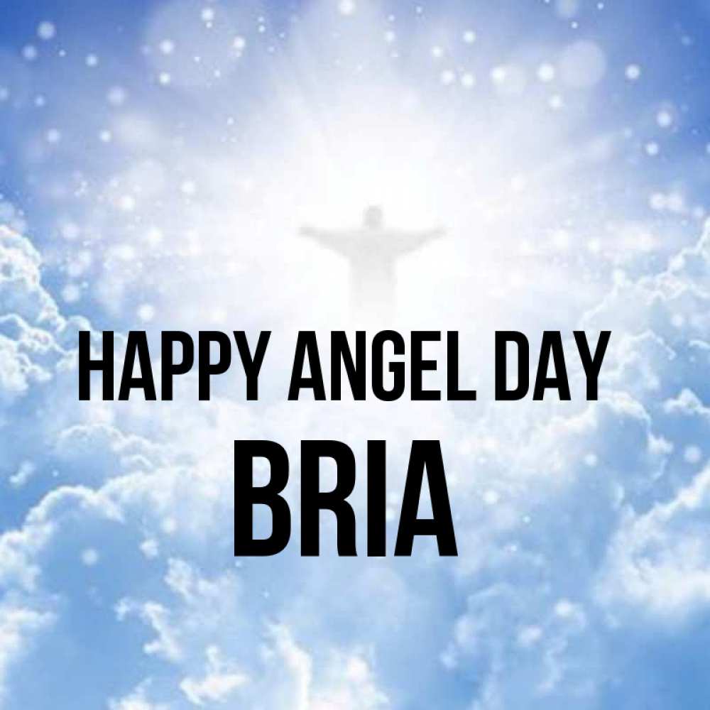 Greetings card с именем, Bria happy angel day ангел на облаках в свете солнца Greetings with text for free download 