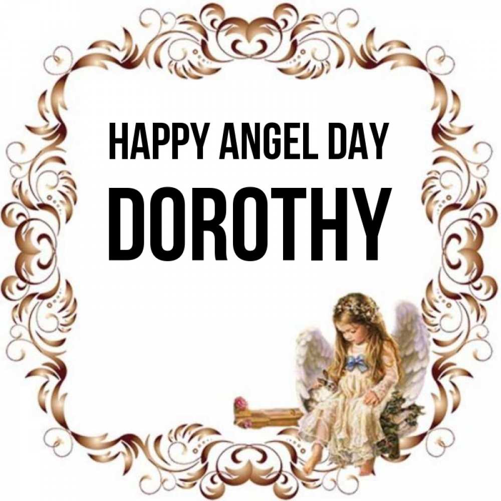 Greetings card с именем, Dorothy happy angel day рамочка из перьев и ангелочек Greetings with text for free download 