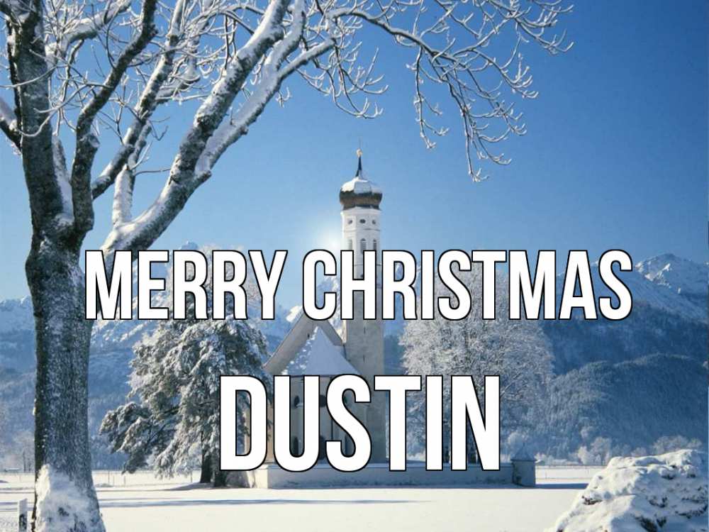 Greetings card с именем, Dustin Merry Christmas зима, храм, костел Greetings with text for free download 