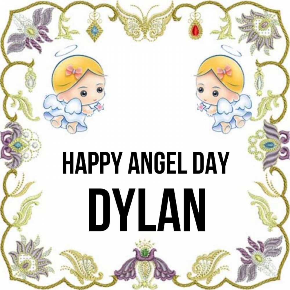 Greetings card с именем, Dylan happy angel day маленькие ангелы с крылышками Greetings with text for free download 