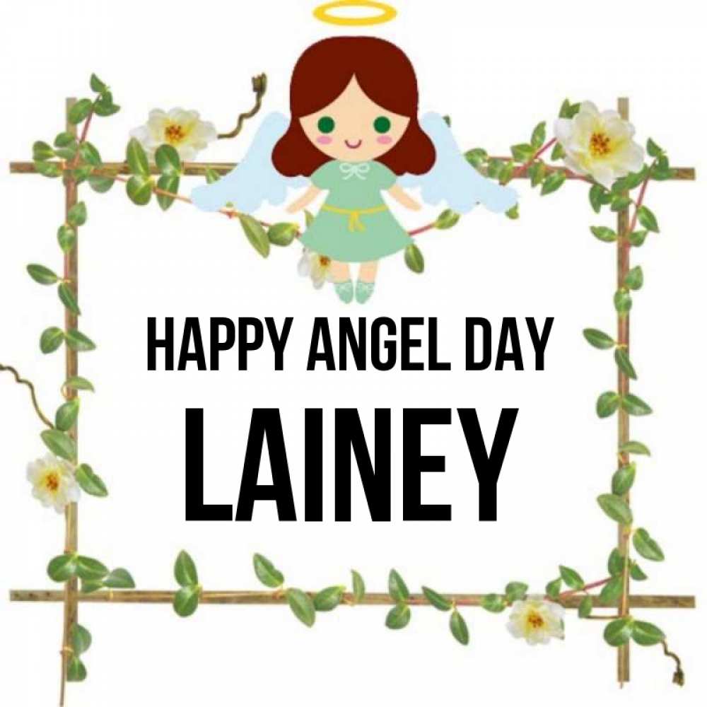 Greetings card с именем, Lainey happy angel day Ангел с нимбом Greetings with text for free download 