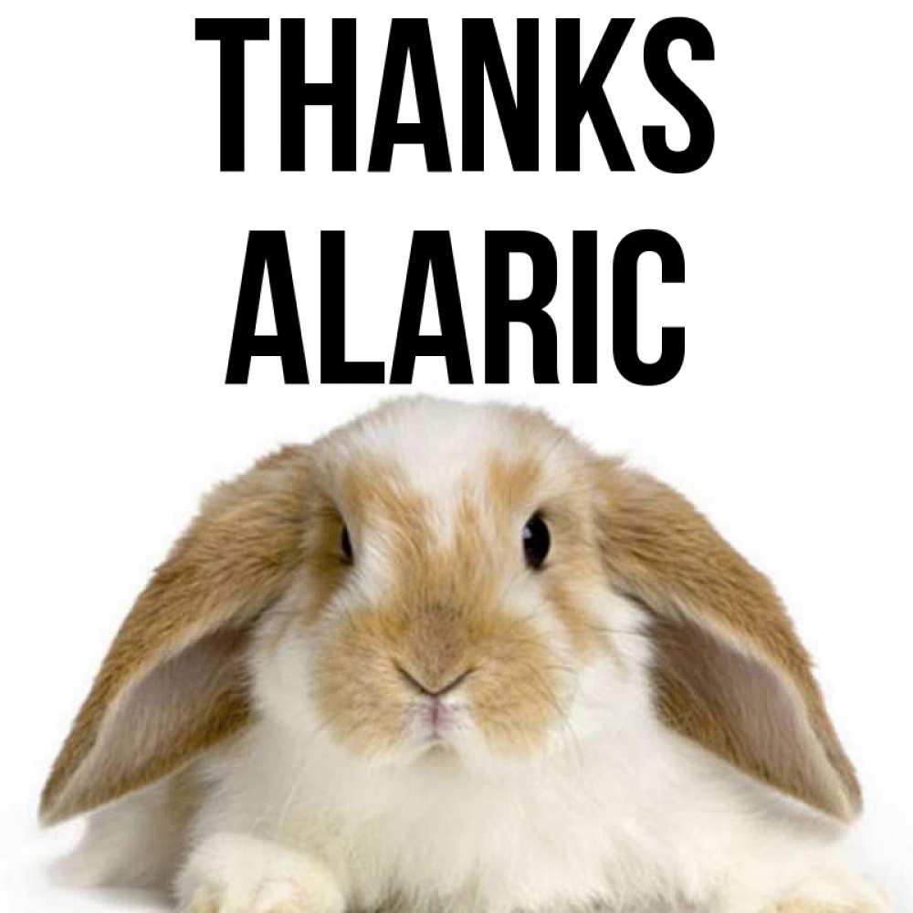 Greetings card с именем, Alaric Thanks коричнево белый заяц Greetings with text for free download 