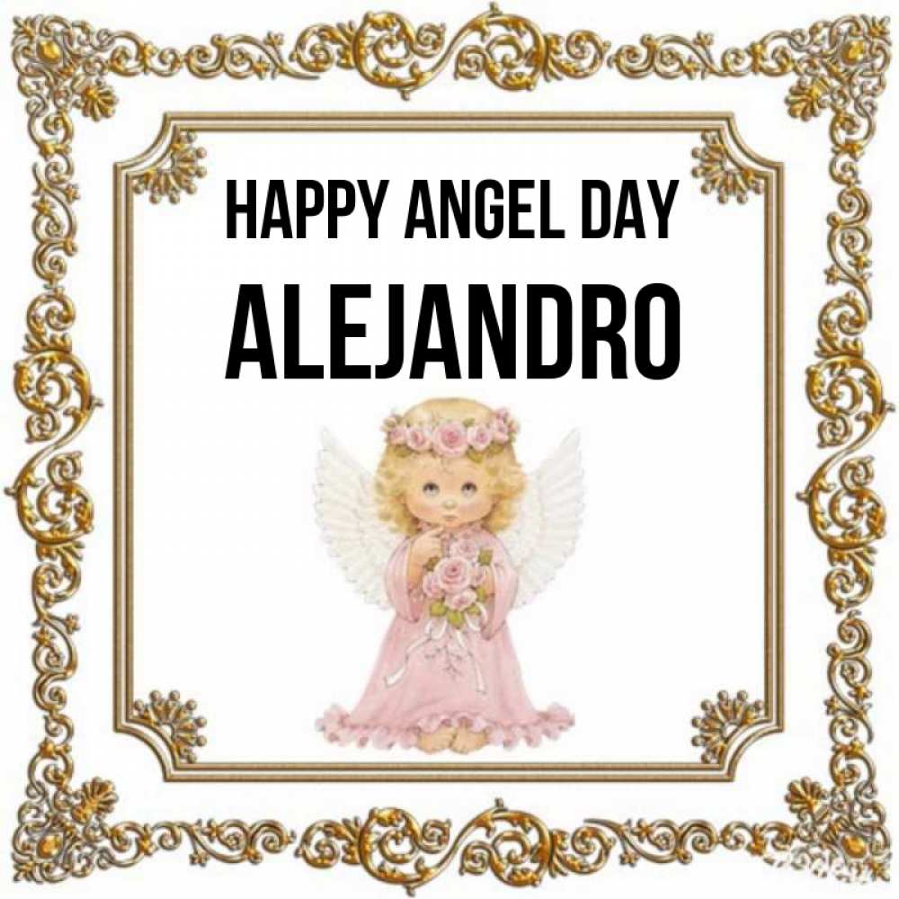 Greetings card с именем, Alejandro happy angel day девочка ангел с крыльями и цветами в розовом платье Greetings with text for free download 