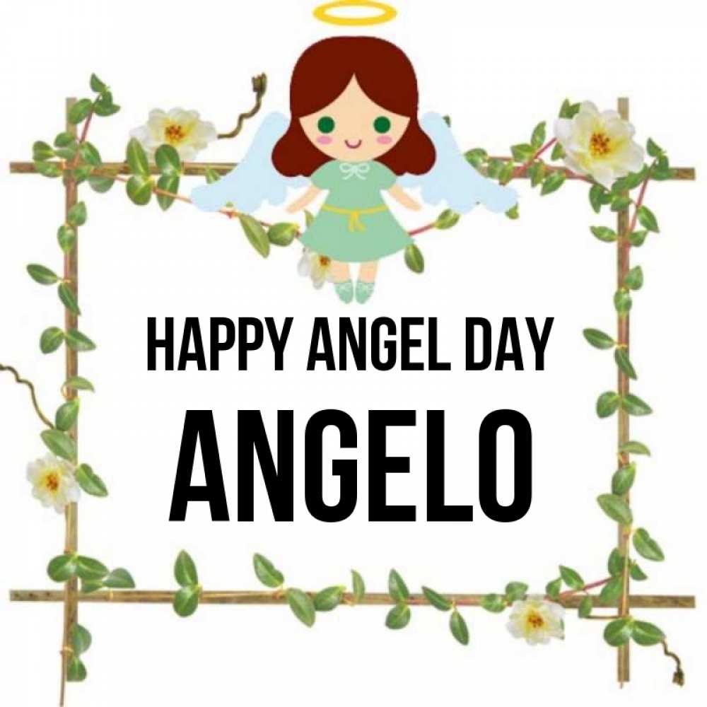 Greetings card с именем, Angelo happy angel day Ангел с нимбом Greetings with text for free download 