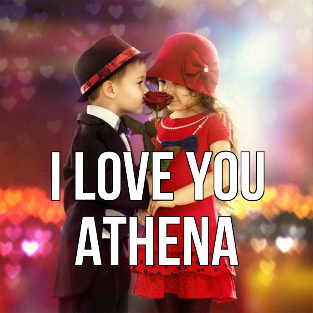Greetings card с именем, Athena I love you черное и красное и роза Greetings with text for free download 