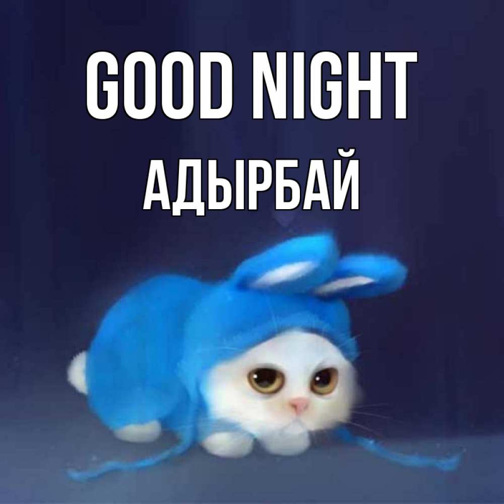 Greetings card с именем, Адырбай Good night кот в голубом костюме кролика с ушками Greetings with text for free download 
