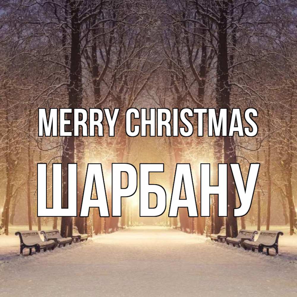 Greetings card с именем, ШАРБАНУ Merry Christmas зима, парк, фонарь, лес Greetings with text for free download 